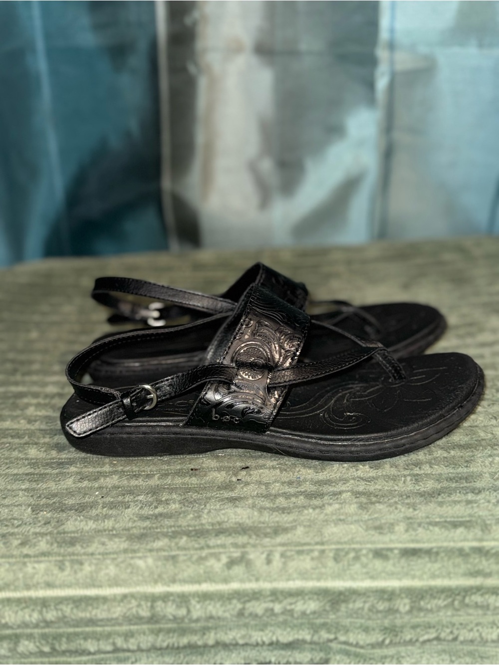 boc Black Embossed Leather Slingback Sandals